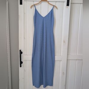 Rusty Ribbed Blue Maxi Dress With Slit